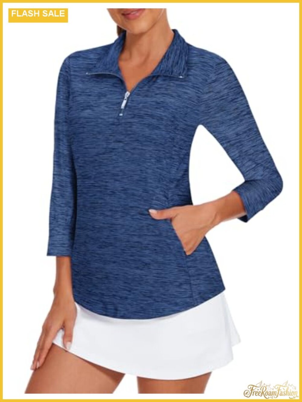 Women's Golf Polo Shirt 3/4 Sleeve Quarter Zip Quick Dry Athletic Top